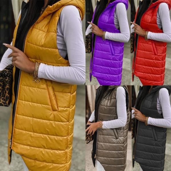 Abrigos de trinchera para mujer Chaleco con capucha Mujeres Parkas Chaquetas negras Coreano Primavera Otoño Invierno Largo Maxi Bolsillos acolchados Cálido 2024 Outwear Thin