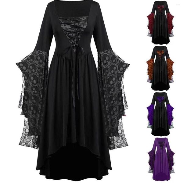 Gabardina para mujer, disfraz de Cosplay Vintage de Halloween, vestido gótico de vampiro y bruja, vestidos de fantasma para fiesta, novia Medieval impresa para mujer