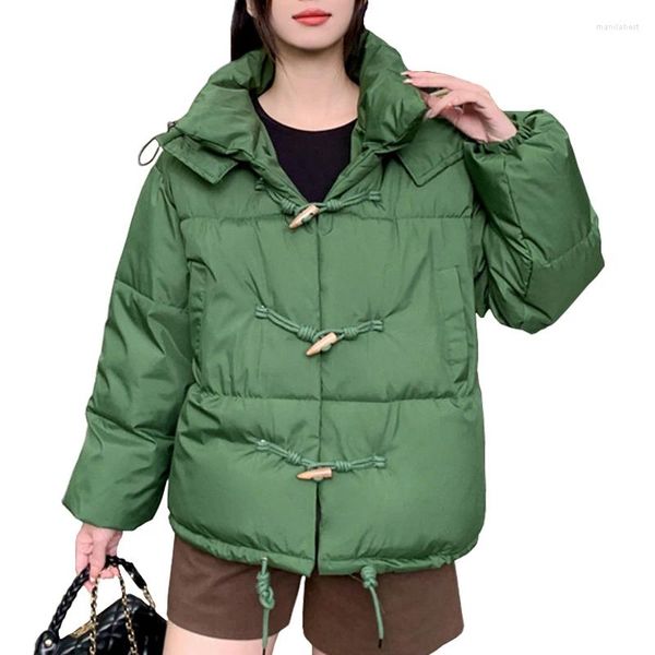 Gabardinas para mujer, Parkas con botones de bocina Vintage, chaquetas acolchadas de algodón con capucha para invierno, abrigo grueso y cálido para mujer 2024