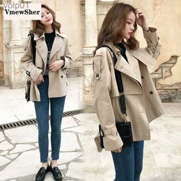 Trenchs Femmes VmewSher Nouveau Vintage Solide Court Trench-Coat Femmes Élégant Col Rabattu Veste Double Boutonnage Veste Élégant Lâche OutwearL231113