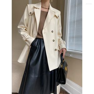 Trench Cods Coats Couleur blanche Fashion Femmes Long Coat Pockets Tenue de cou Double Poit