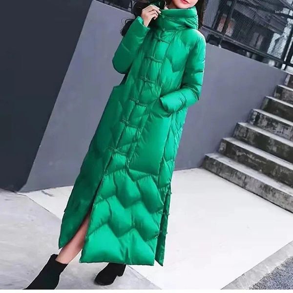 Trenchs de femmes manteaux de canard blanc épais style chinois ethnique ventilation doudoune longueur genou étendu rétro boucle parka femme coa