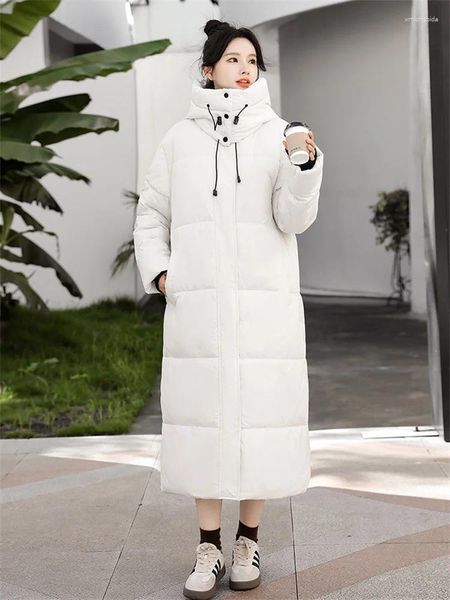 Damen-Trenchmäntel, weißer langer Baumwollmantel, 2023 Wintermode, dicke Wärme, Kapuzenparka, koreanische Lose, Anti-Kälte-30, hochwertige Kleidung