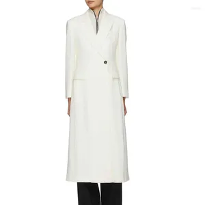 Capas de zanja femenina blanca Slim Trenchcoat de manga larga Coloque un solo botón de botón 31918