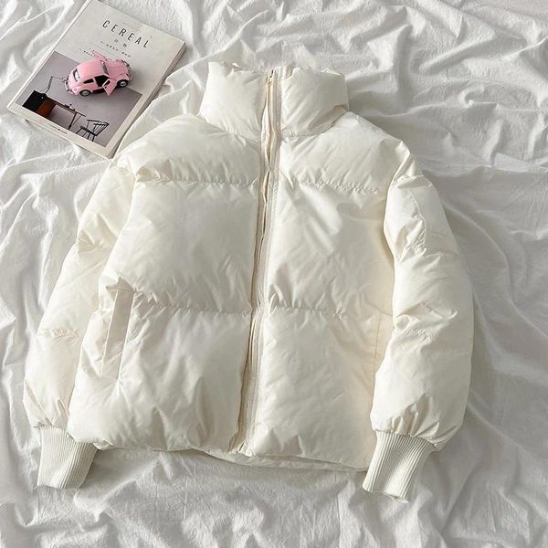 Trenchs de femmes manteaux blanc col montant manteau de coton pour les femmes coréennes manches longues coton-rembourré hiver simple épaissir veste courte dames