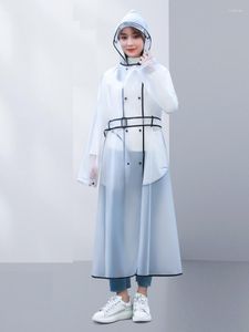 Damen-Trenchcoats, weiße wasserdichte Kapuzenjacke mit Taillenbund, durchsichtiges transparentes PVC, lockerer Mantel, einfaches Ablegen, lange Doppelbrust