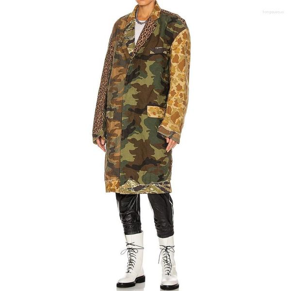 Trenchs pour femmes, coupe-vent, mode coréenne, manteau d'épissure asymétrique, imprimé léopard, veste en pur coton, automne 2023