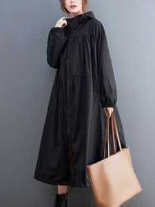 Dames Trenchcoats Windjack Jas 2023 Herfst Oversized Zwart Casual Britse Stijl Mode Capuchon Halflang