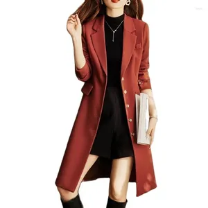 Trenchs de femmes coupe-vent manteau automne hiver café noir rouge simple boutonnage coupe cintrée mi-longue veste de travail de banlieue