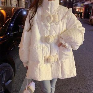 Trench Coats Windriel Winter Parka Femme Sweet Corée Coton Veste en coton épaissie Chauffrette White Blanc Remplace Remplace XS-L