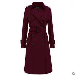 Dames Trench Coats Wine Red Wind Breakher 2023 Lente herfst Midden-lengte over-de-knie kleine jas slanke drape Brits