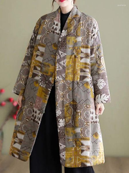 Trench-Cods Women Coats Hiver 2023 Vêtements coton rembourrés matelassés floraux lâches Femmes Femmes Femmes Folk-Wited-Waist-Waist Folk-Custom