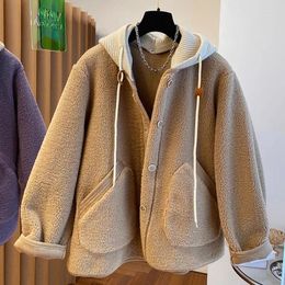 Casacos de trincheira femininos inverno 2023 design de moda quente hepburn estilo costura malha com capuz casaco de lã pura colorweatshirt outwear hoodies