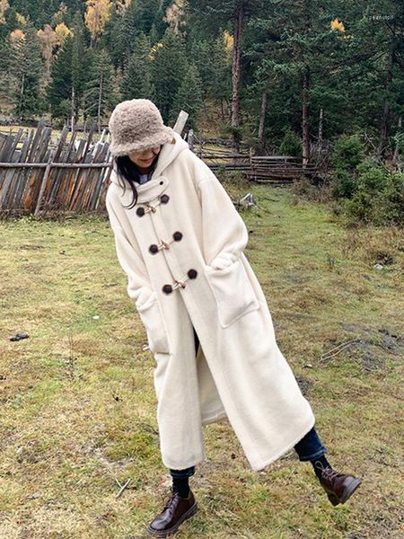 Les trenchs de trench pour femmes abricot long veste de manteau de fourrure d'agne