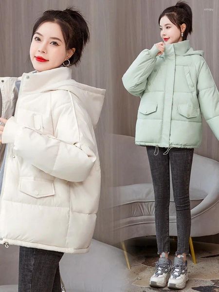 Trenchs de femmes manteaux d'hiver couleur bonbon cordon de serrage veste ample femmes mince à capuche manteau court version coréenne à la mode chaude