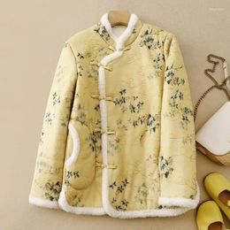 Trenchs de femmes Manteaux d'hiver de style chinois rétro imprimé veste en coton épaissie améliorée Tang Cheongsam manteau en peluche vêtement d'extérieur pour femmes Z4557