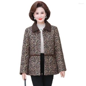 Trenchs pour femmes Vêtements d'hiver Ajouter Velours Épaissir Manteau Moyen-âge Personnes âgées Vêtements rembourrés de coton Veste Impression Vêtements d'extérieur Femme Tops