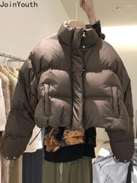 Trenchs de femmes manteaux vêtements d'hiver chic coréen parkas col montant vestes à cordon 2024 Ropa Mujer couleur unie décontracté manteau chaud épais