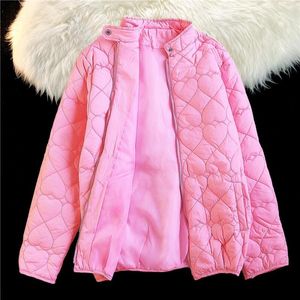 Damesgeul Lagen Winterjas Vrouwen Warm Dikke Parka's Fashion Stand Kraagkraag Katoenen Gededing Pink Jacket Elegante Zipper Y2K -kleding