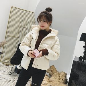 Damesgeuljassen winter katoen Koreaans casual overjas vrouwelijke losse capuchon korte parka's mujer harajuku jas jas vrouwen oversized wit