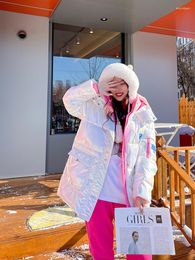 Trenchs de femmes Manteaux d'hiver Down Coton Veste Moyen Long Couleur Contraste Coréen Lâche Bright Face À Capuche Pain Femmes