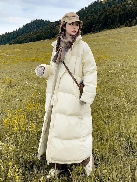 Trenchs de femmes manteaux d'hiver vers le bas vestes de coton femmes col montant fermeture éclair sur le genou x-long pardessus style coréen mode lâche décontracté