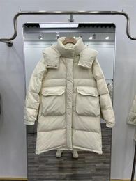 Damen Trenchcoats Winter Daunenjacke Damen 2023 Lose Kapuze über dem Knie Weiße Ente Mittellanger dicker warmer Mantel