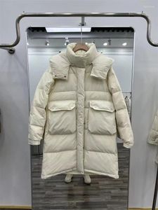 Trenchs de femmes manteaux d'hiver doudoune dames 2023 lâche capuche sur le genou blanc canard moyen long épais manteau chaud