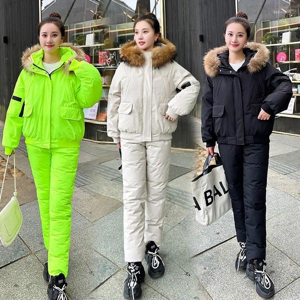 Abrigos de trinchera para mujer Chaqueta de invierno Conjunto de dos piezas Mono para mujer Traje de nieve impermeable con capucha Parka Trajes al aire libre Conjuntos de pantalones Deportes Mujer