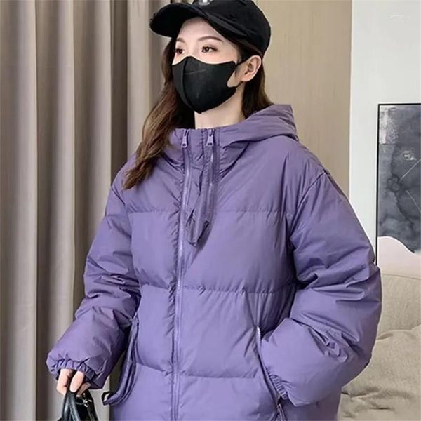 Abrigos de trinchera para mujer Chaqueta de invierno para mujer Parkas Doble Cremallera Abrigo Coreano Casual Suelto Con Capucha Color Sólido Manga Larga Ropa Exterior Mujer