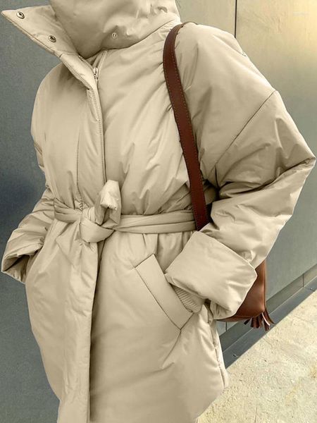 Trenchs de femmes manteaux d'hiver mode épais manteau kaki pour femmes avec ceinture 2023 col montant décontracté de haute qualité armée vert court parkas