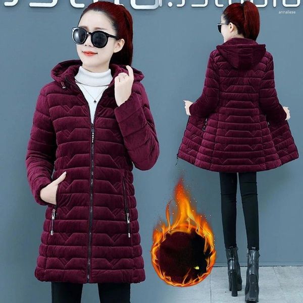 Abrigos de trinchera para mujer Invierno para mujer Chaqueta de algodón de pana Abrigo forrado de piel Parkas Espesar Mantener caliente Moda coreana de gran tamaño