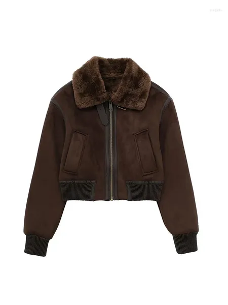 Trenchs de femmes manteaux d'hiver fourrure daim veste en peau de mouton double face lâche fermeture éclair streetwear parka faux cuir vêtements d'extérieur manteau femme