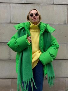 Trenchs de femmes manteaux d'hiver vert Parkas pour femmes élégant mode capuche surdimensionné solide chaud épaissir manches longues décontracté coton rembourré