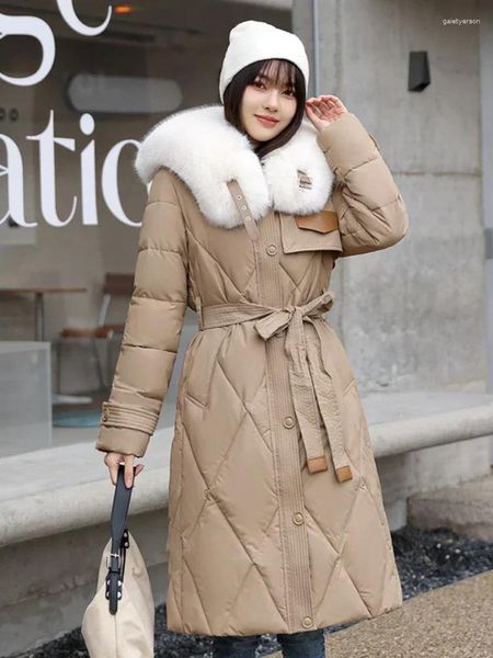Trenchs de femmes manteaux veste d'hiver vêtements rembourrés de coton rembourrage en coton longs parkas mode taille serrage cravates manteau femmes