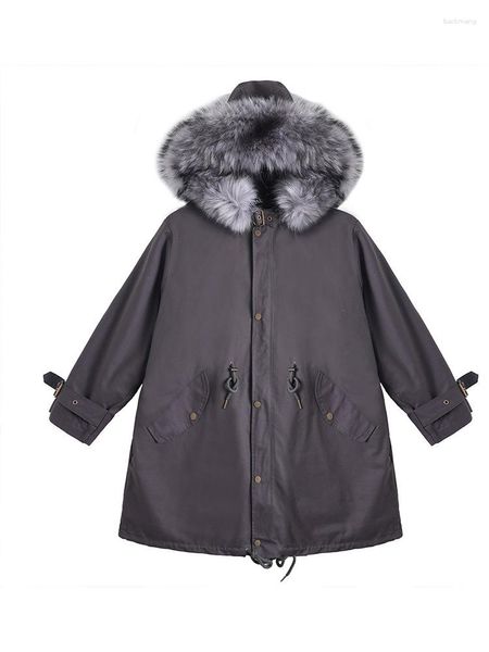 Trenchs de femmes manteaux veste d'hiver femme long paragraphe grand col de cheveux épaissi coton étudiants vêtements genou marée