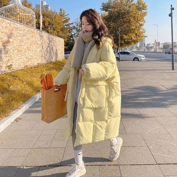 Abrigos de trinchera para mujer Chaqueta de invierno para mujer Ropa 2024 en estilo coreano Moda suelta Manga larga Top Abrigo Longitud con capucha Parkas negras