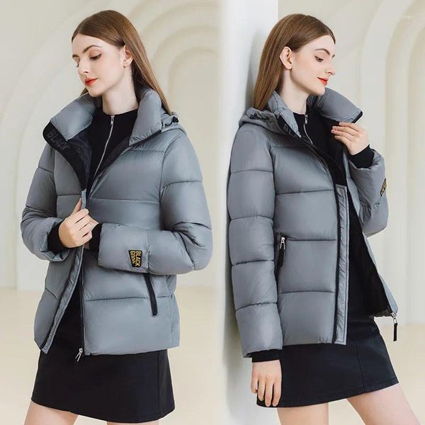 Abrigos de trinchera para mujer Chaqueta de invierno para mujer estilo coreano moda con capucha cremallera corta parkas mujer gruesa abajo algodón acolchado abrigo femenino