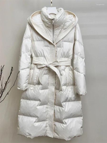 Trenchs de femmes manteaux d'hiver veste à capuche longue vers le bas pour les femmes mince à la mode confortable ceinture polyvalente parka femme vêtements