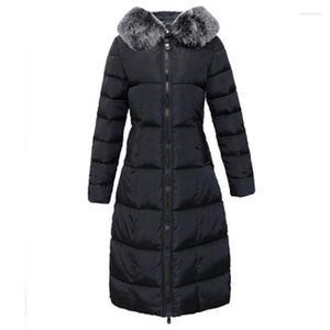 Trench femme manteaux veste d'hiver femmes grande fourrure à capuche Parka longue coton rembourré dames manteau chaud épaissir femme T424