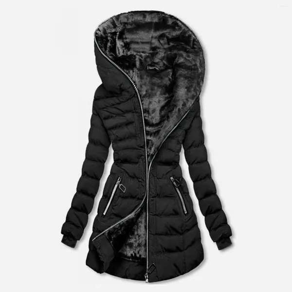 Abrigos de trinchera para mujer Chaqueta de invierno Mujeres 2024 Moda Abrigo con capucha Slim Long Parka Mujer Algodón Acolchado Casual Abrigo negro Mujer