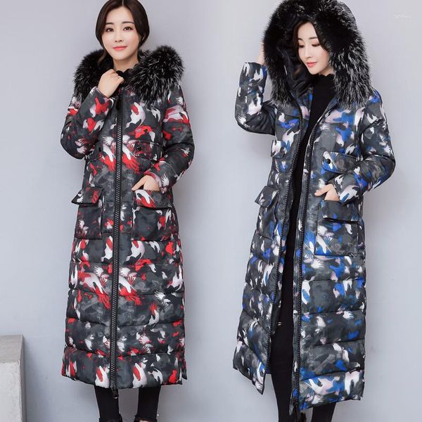 Trenchs de femmes Manteaux d'hiver Veste Femmes Camouflage Long Manteau Femme Parka Coréen Épais Rembourré Vestes À Capuchon Parkas Mujer 2023 KJ675