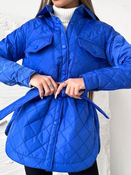 Trenchs de femmes manteaux d'hiver vestes 2024 garder au chaud manteau bleu promotion mode coréenne ceinture longue battement lâche