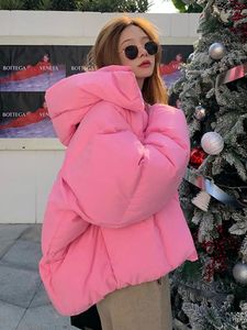 Trenchs de femmes manteaux d'hiver vestes pour femmes manteau à capuche recadrée mode bas vêtements d'extérieur en coton chaud épais lâche jaune rose veste bouffante