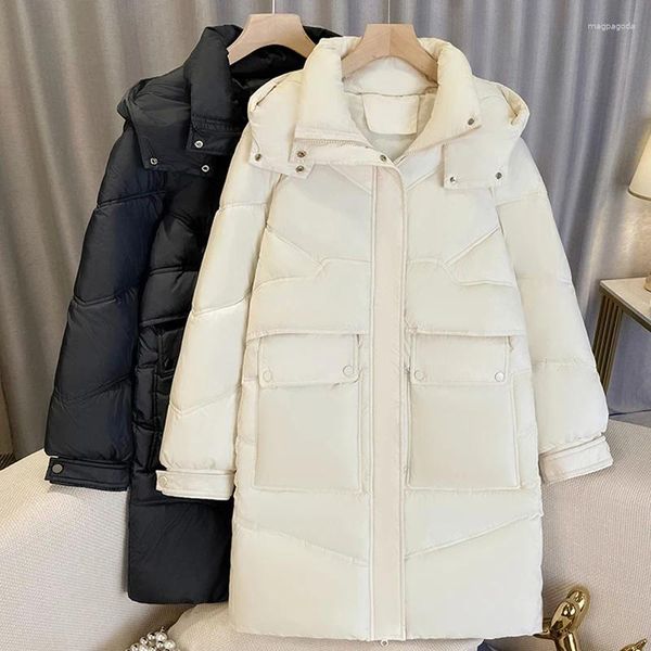 Abrigos de trinchera para mujer Chaquetas de invierno para mujer Abrigo con capucha 2023 Abrigo acolchado de algodón cálido grueso Estilo coreano Moda Parkas largas Mujer