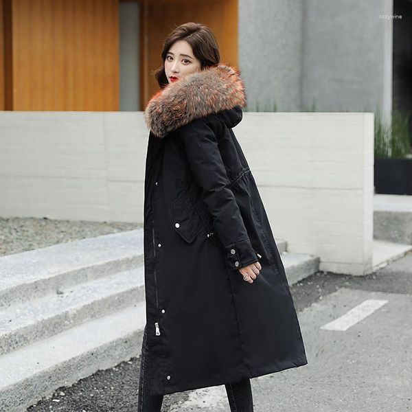 Abrigos de trinchera para mujer Chaquetas de invierno con cuello de piel X-Long Parkas Mujer Sólido Slim Plus Tamaño Forro de lana con capucha Casual Grueso Femenino Abrigo frío