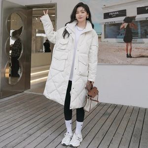 Abrigos de trinchera para mujer Edición coreana de invierno Longitud media Pato blanco Abajo Puro de bolsillo grande Estudiante Abrigo cálido Tendencia