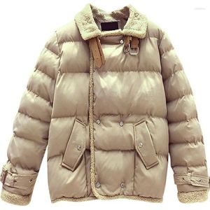 Trenchs de femmes manteaux d'hiver cheveux d'agneau grand revers couture veste en coton noir lâche court épais manteau femme marée femmes