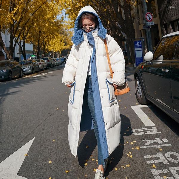 Capas de zanja para mujeres Cazo de cordero de invierno Femenino 2023 Cantelada espesante de algodón Gran bolsillo retro Manija larga recta mujer suelta