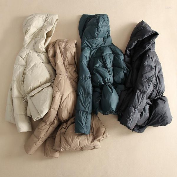 Trenchs de femmes manteaux d'hiver léger vers le bas veste courte femmes 90% blanc canard manteau chaud dames col à capuche décontracté lâche solide couleur vêtements d'extérieur